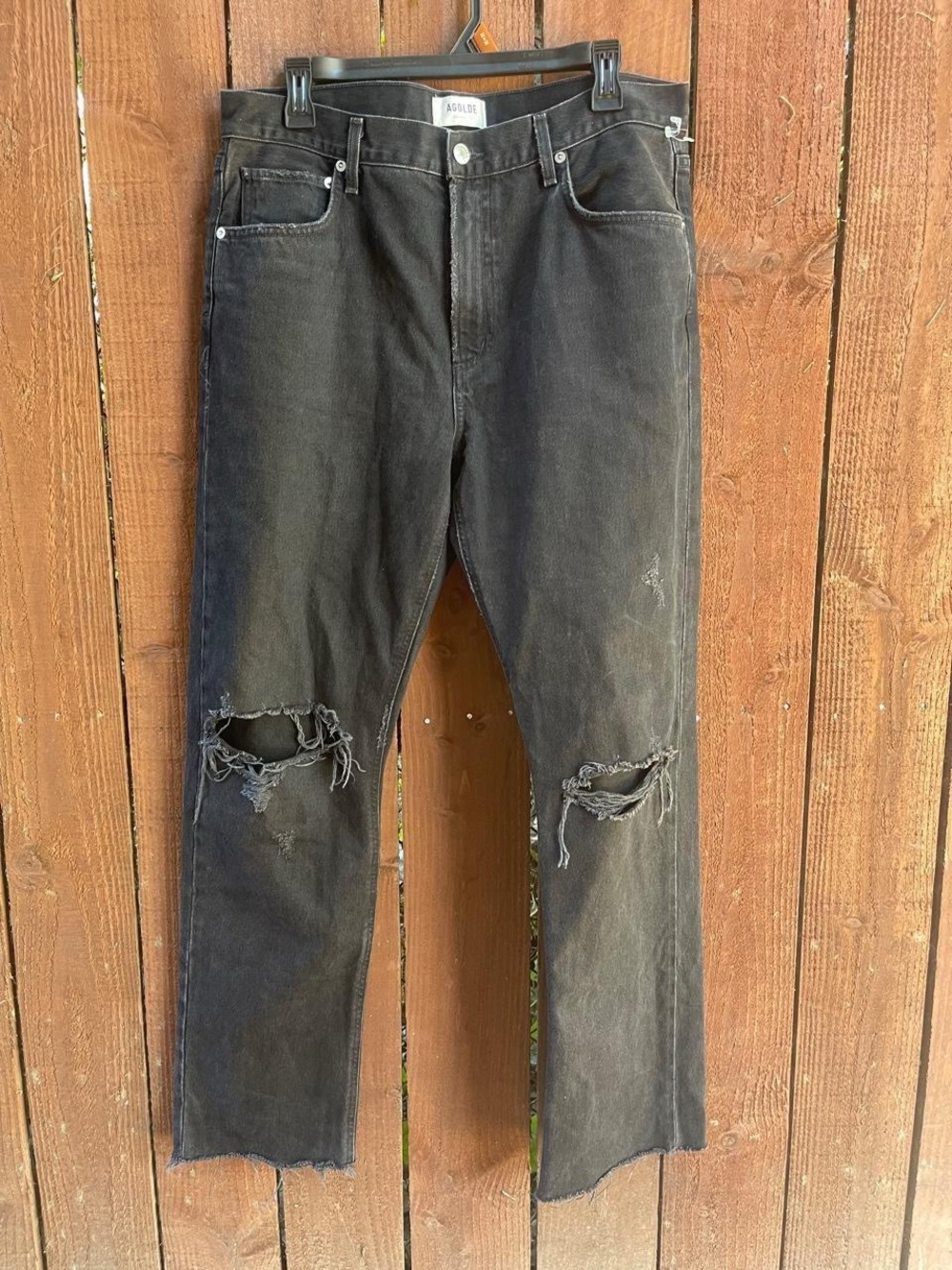 AGOLDE Cherie Black Distressed Straight Leg Denim Jeans Sz 31